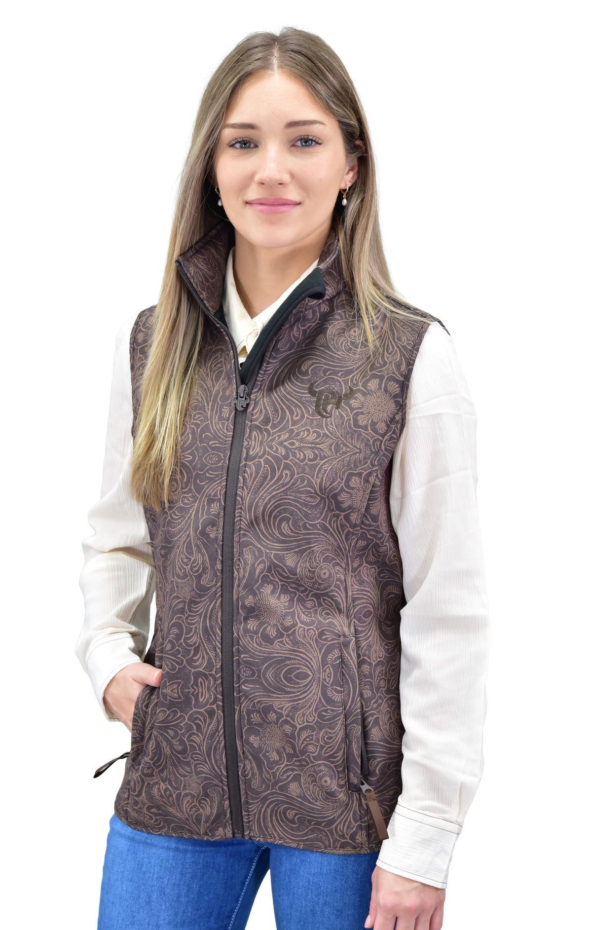 Ladies Cowboy Hardware - Tooled Floral Polyshell Vest