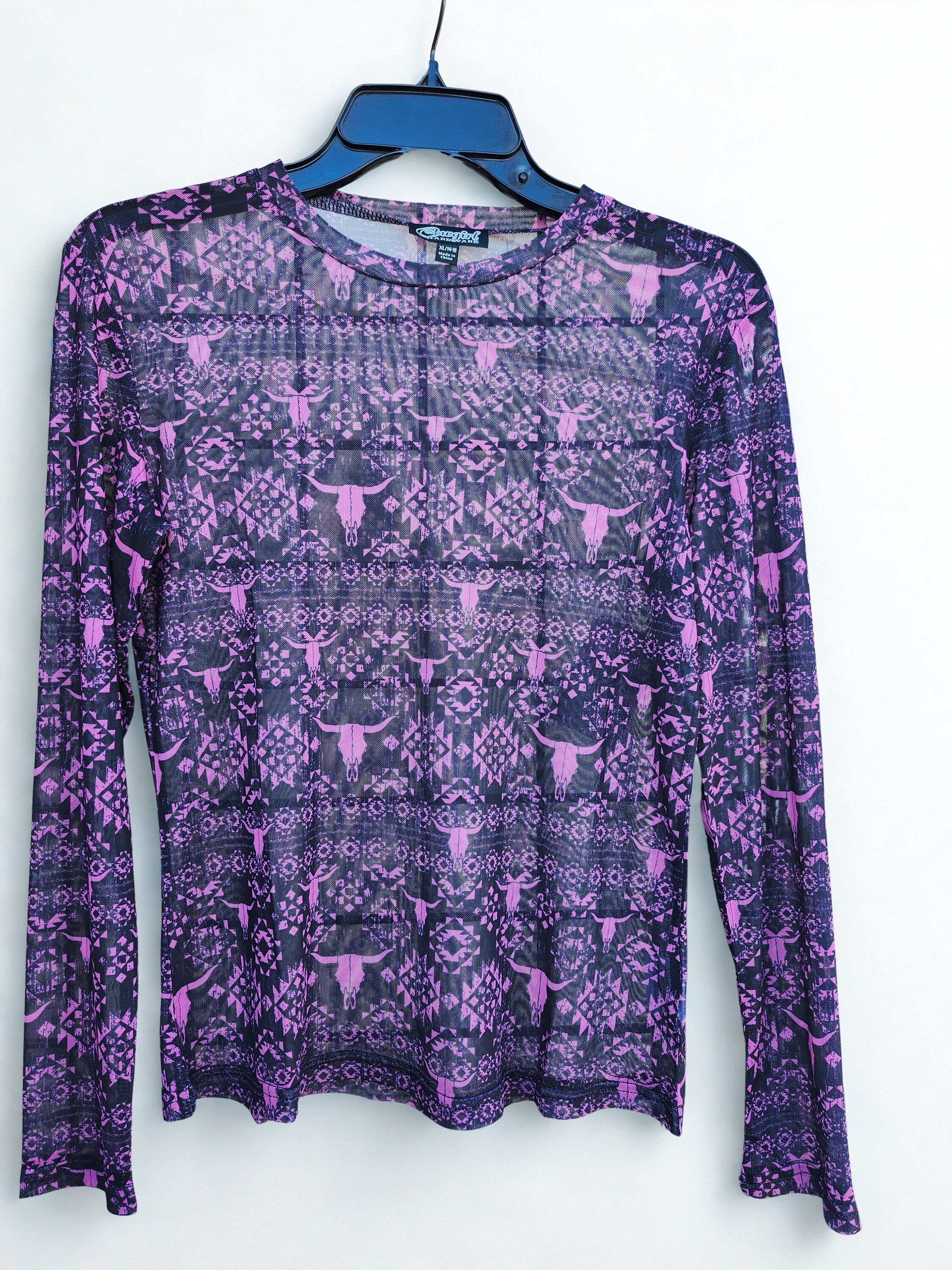 YTH Mayan Skull Mesh L/S - Black