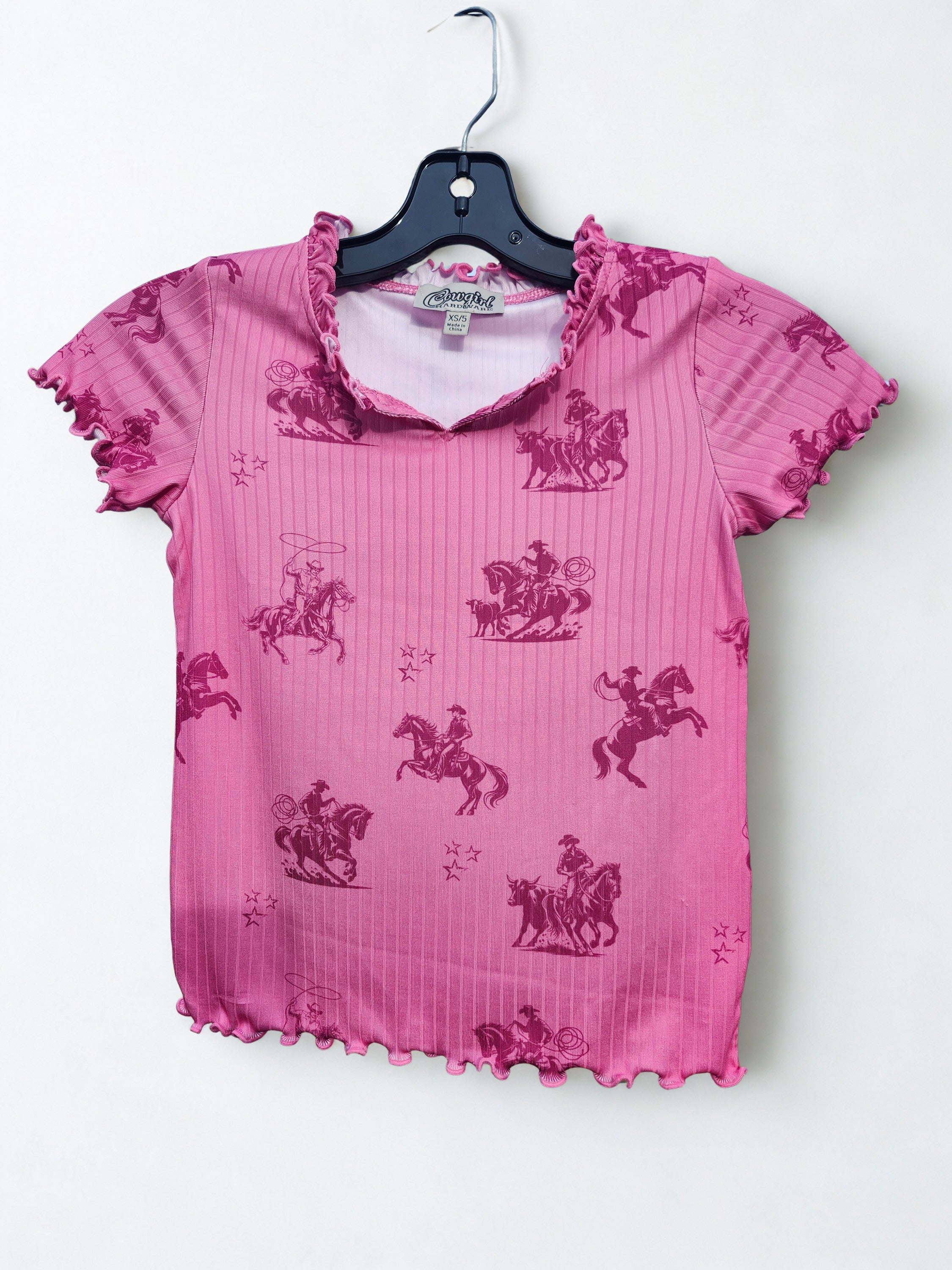 YTH Desert Bronc Ribbed S/S, Pink shirt