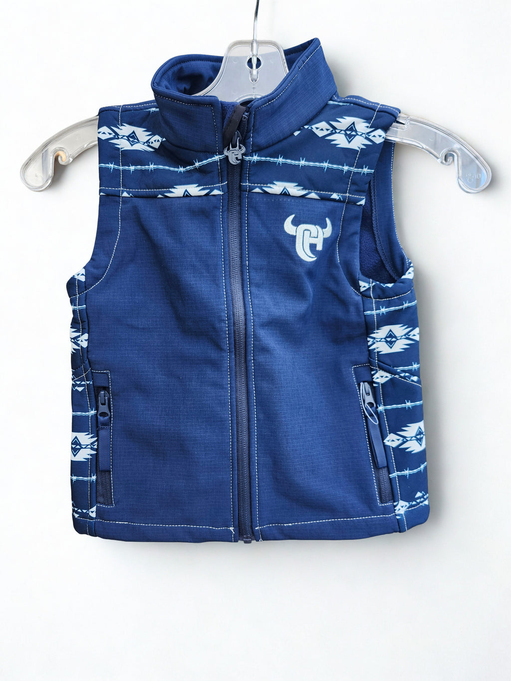 INF/TOD Tonal Aztec Accent Poly Shell Vest - Navy