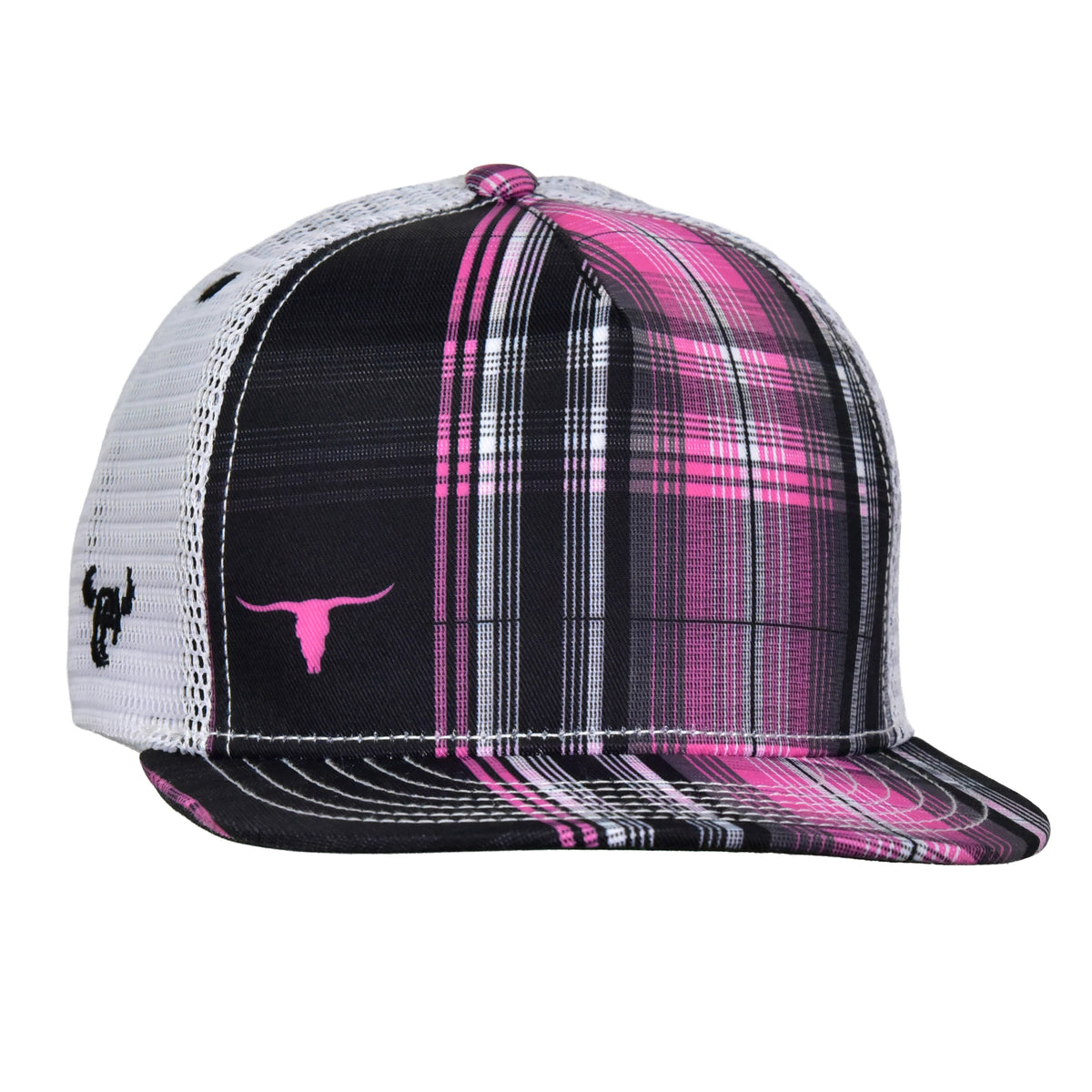 Hat - Skull printed plaid mesh black