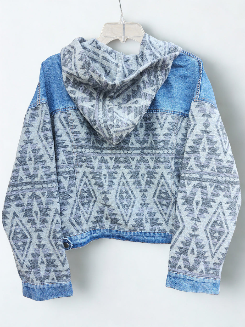 Denim with Aztec fashion jacket with hood