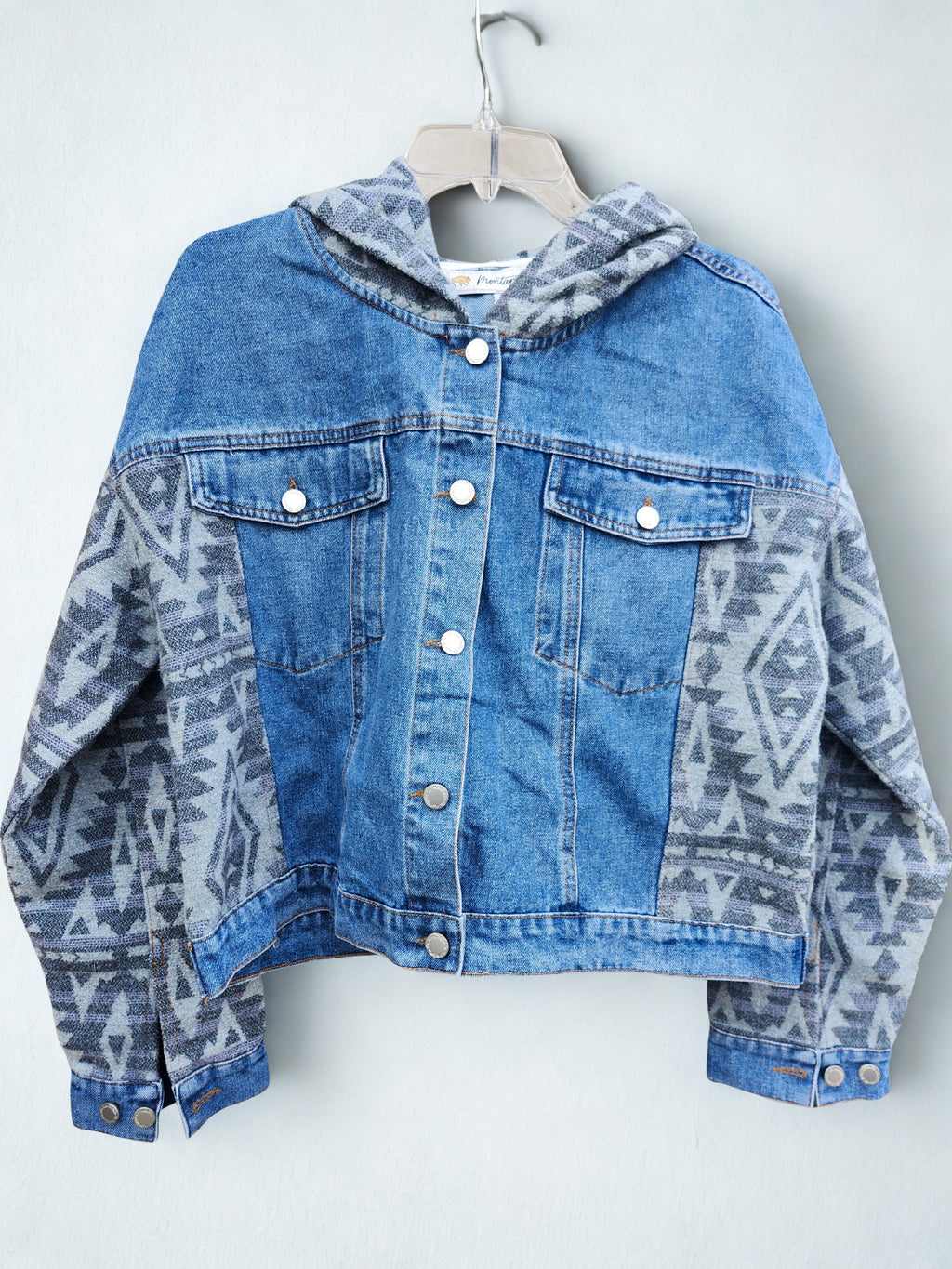 Denim with Aztec fashion jacket with hood