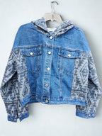 Denim with Aztec fashion jacket with hood