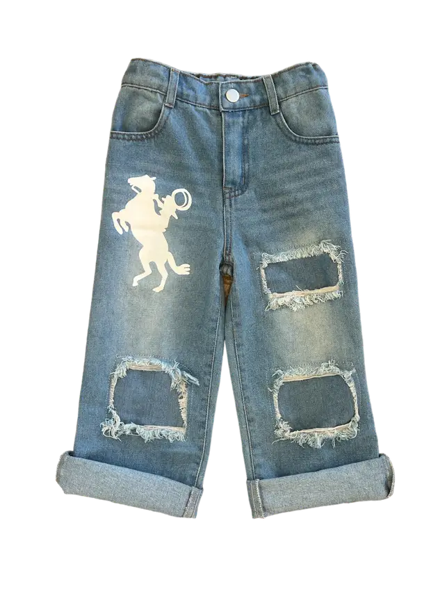 Rearing Horse Denim Capris