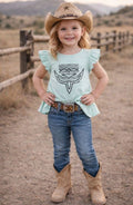 Girls Western Boot Stitch top with Frill bottom.